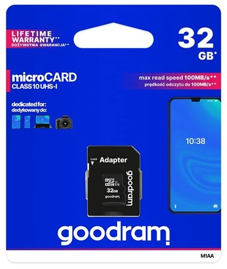 32 GB micro SDHC memory card with SD adapter