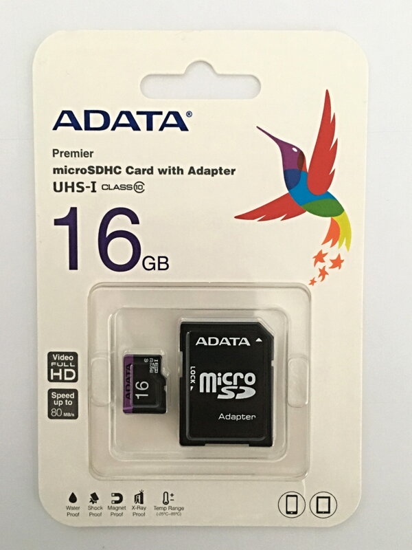 Memory 16 GB Micro SDHC card with adapter