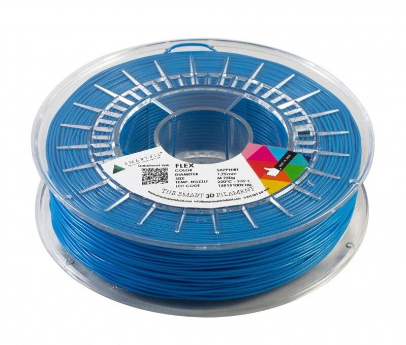 Flex Filament sapphire blue 1.75 mm Smartfil coil: 0.75 kg Flex Filament sapphire blue 1.75 mm Smartfil coil: 0.75 kg